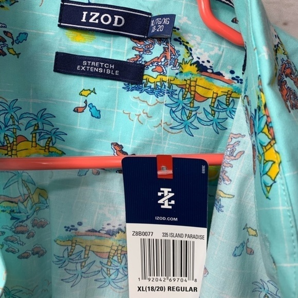NWT IZOD Paradise Island Palm Tree Button Down Top - Picture 5 of 6